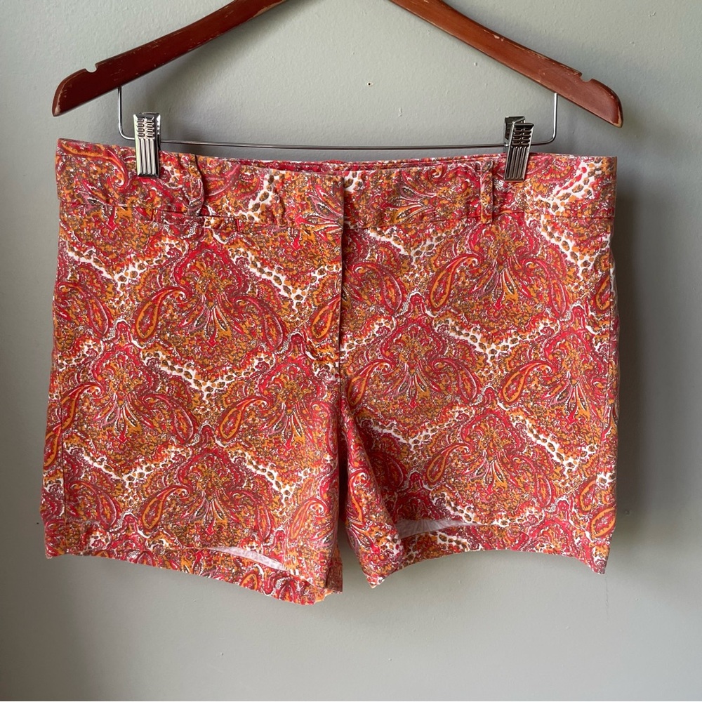 Talbots‎ Mid Rise Paisley Print Chino Shorts Orange Red Women's Size 14 Preppy